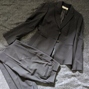 Tahari Women's Gray Striped Pantsuit - Women's Blazer Size 4, Pants Size 2